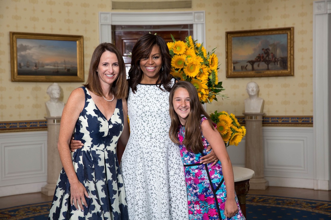 Sara Conte at SGC Ventures visits Michelle Obama at White House for Healthy Lunchtime Challenge.